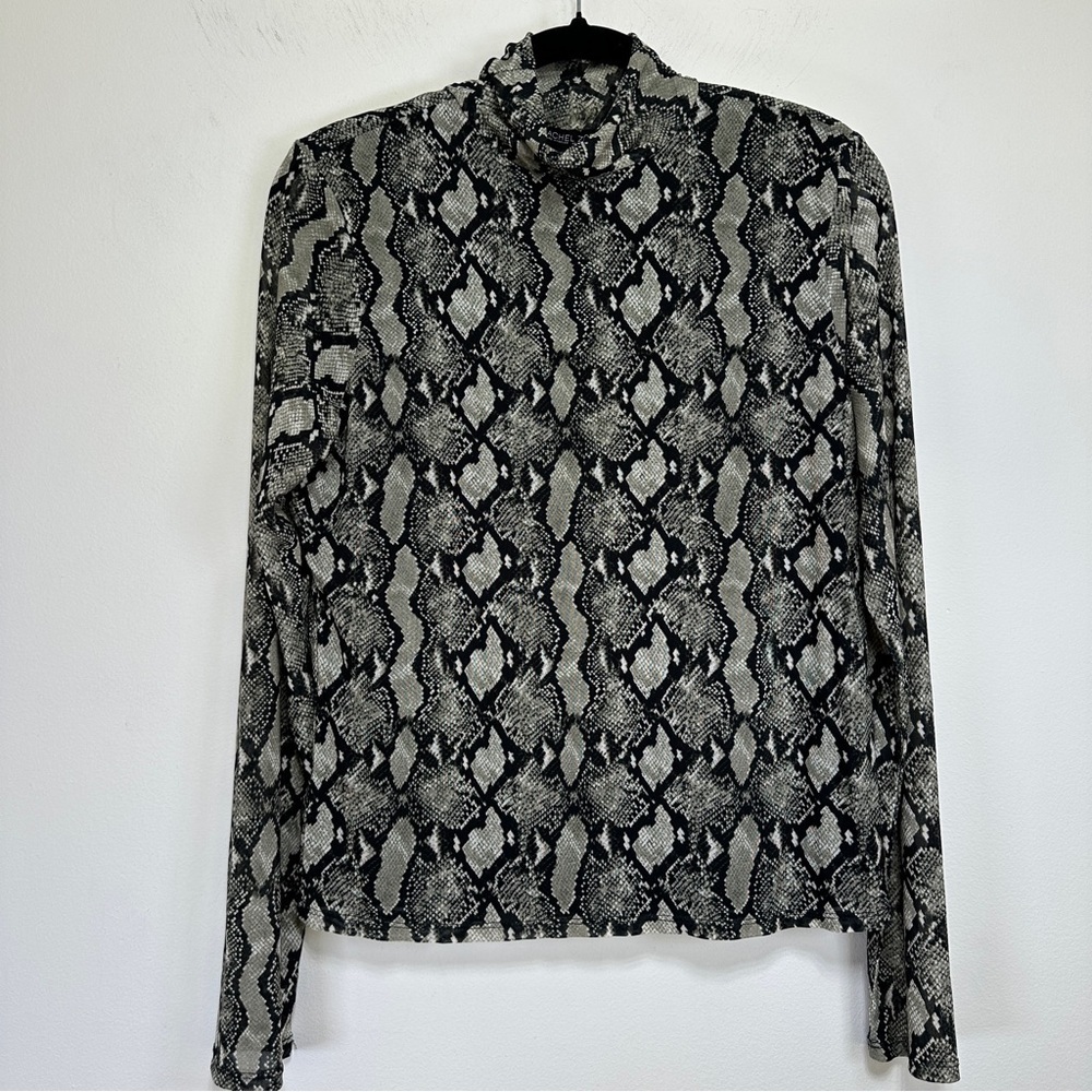 RACHEL ZOE Snake Print Mesh Mock Neck Long Sleeve Blouse L